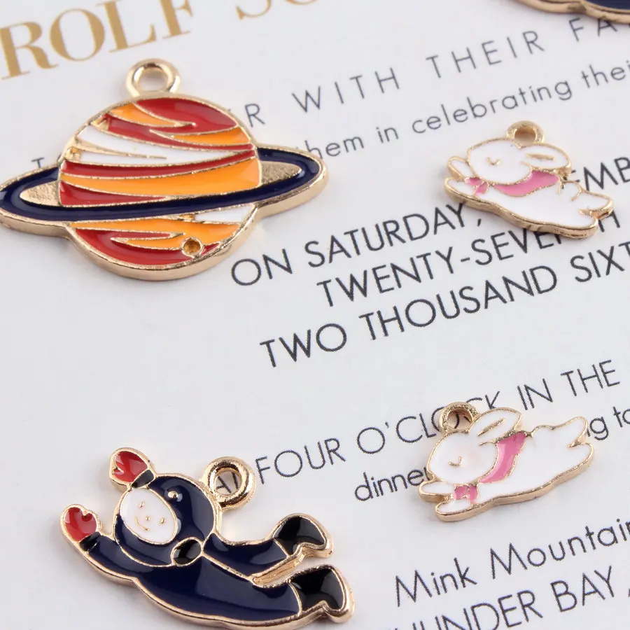 

20pcs cute satellite astronaut Moon rabbit enamel Charms For earring drop oil drop animal tag for DIY Accessories Pendant