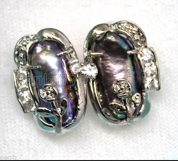 

FREE SHIPPINGNATURAL BLACK BIWA PEARL EARRING STUDS PEARL SIZE: A0422