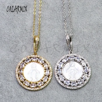 

4Pcs Round pendant necklace Flower shape pendant Necklace Crystal zircon shell charms pedant necklace Fashion jewelry gift 5222