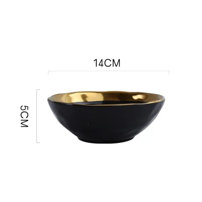 Европейский стиль, керамическая посуда с золотой стороной, белая и черная, фарфоровая тарелка для стейка, десертный поднос, кухонный набор обеденных тарелок - Цвет: Black Small Bowl
