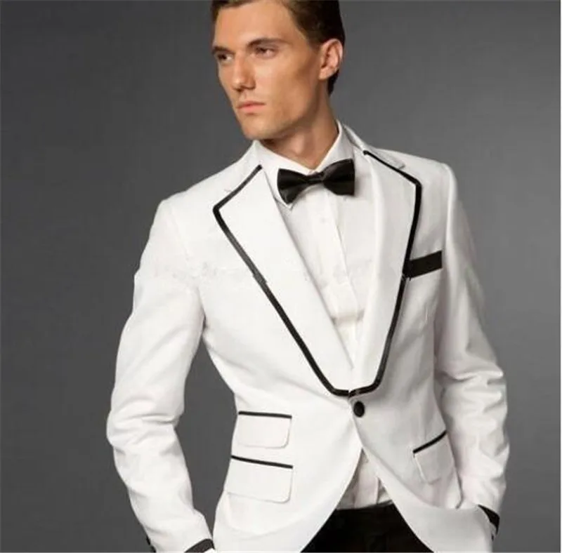 Элегантный белый мужской костюм повседневный мужской костюм Slim Fit 2 шт смокинг на заказ Блейзер офисная Мужская Рабочая одежда(куртка+ брюки