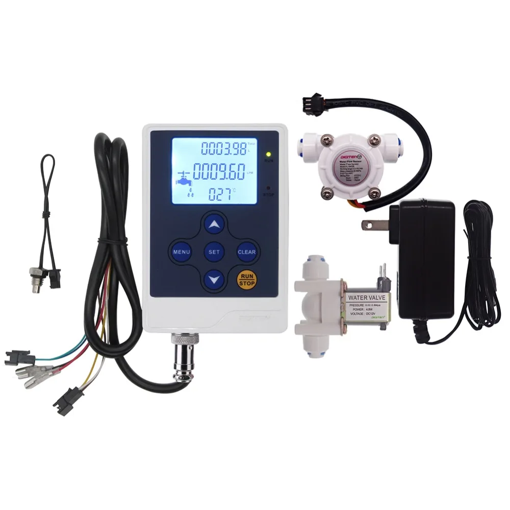 

Water Flow Controller Quantitative Volume Rate Counter LCD Display+G1/4" Flow Sensor Meter+Solenoid Valve Quick Connect