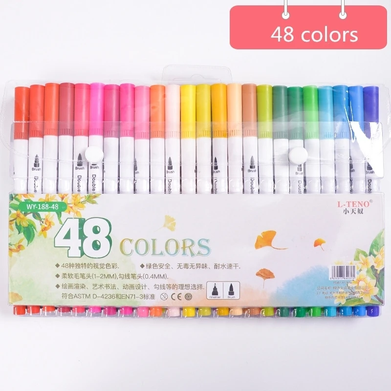 

48 Colors/Set Double Heads Art Markers Profession Watercolor Brush Pen Painting Writing school Supplies Stationery Set Wholesale