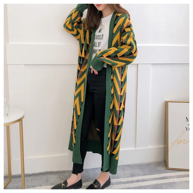 US $25.08 HSA Women Long Sweater Cardigans 2018 Autumn Winter Long Sweater Jacket Geometric Knit Cardigans Lo