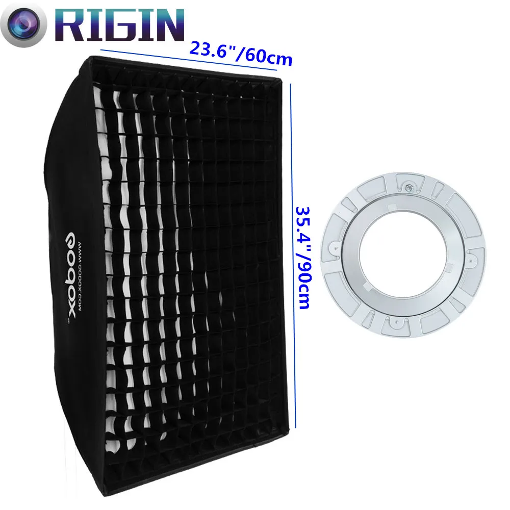 

Godox 23.6"x 35.4"/60*90cm Speedlite Studio Strobe Flash Photo Rectangular Softbox Diffuser FW60*90 With the Gird For Bowens