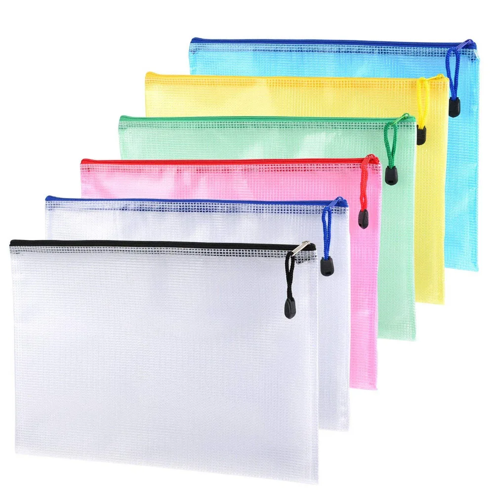 

12 Pieces Plastic Wallet Bags for Office Supplies Cosmetic Bills Storage A4 Zipper File Bags Document