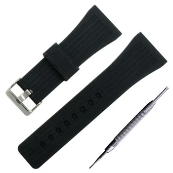 Silicone Rubber Watch Band 30mm Universal Watchband Stainless Steel Pin Clasp Strap Wrist Loop Belt Bracelet Black + Tool silicone rubber watch band 22mm for pebble steel 2 smart watchband resin strap wrist belt bracelet black tool and spring bar