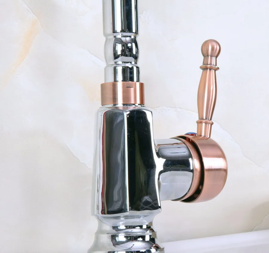 Polished Chrome Red Copper Brass Swivel Spout Single Lever Handle Kitchen/Bar Bathroom Sink Faucet Hot&Cold Mixer Tap anf916