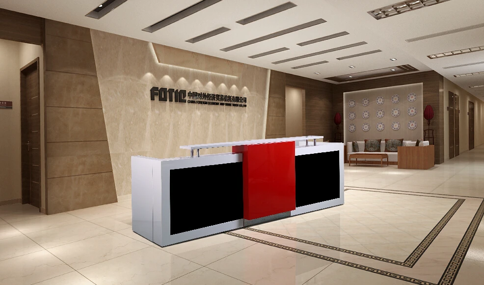 3 4 M Red White Wood Information Table Desk For 2 Receptioner