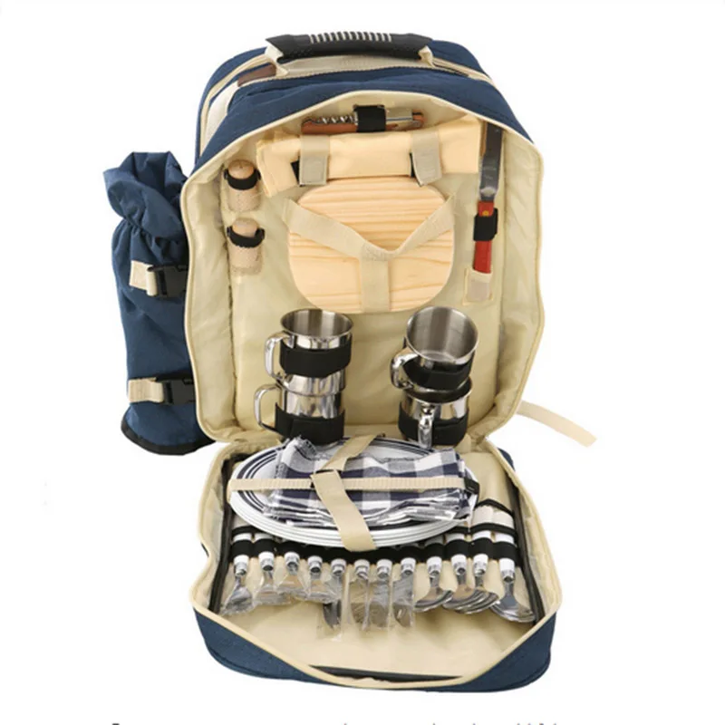 

Picnic Bag Outdoor Travel Set Portable Camping Backpack With Tableware Cooler Bag Dinnerware 4 Person