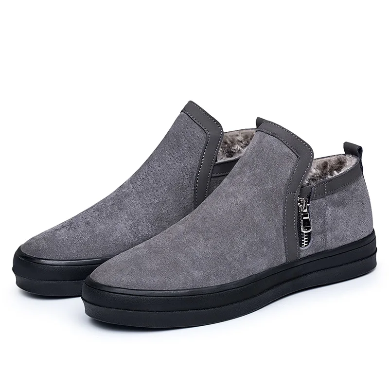 

Casual Snow Boots Men Winter Waterproof Warm Leather Solid Color 2018 Fashion with Fur Plush Shoes Plus Size Suede Ankle New Hot