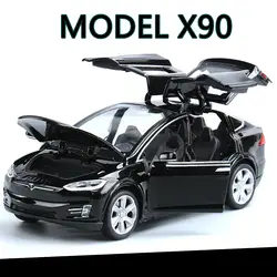 Высокая моделирования 1:32 Тесла модель X 90 сплава модели автомобиля литые игрушечные машинки для мальчиков Игрушки отступить мигающий Звук