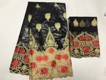 

2019 diy cloth black lace embroidery African guinea brocade fabric african bazin riche nigerian gele headtie 5+2yards/lot