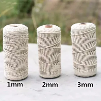 

1/2/3mm Diameter Twisted Cord 200/400M Lengt 100% Natural Cotton Rope For Handmade DIY Craft Macrame Artisan String Cords
