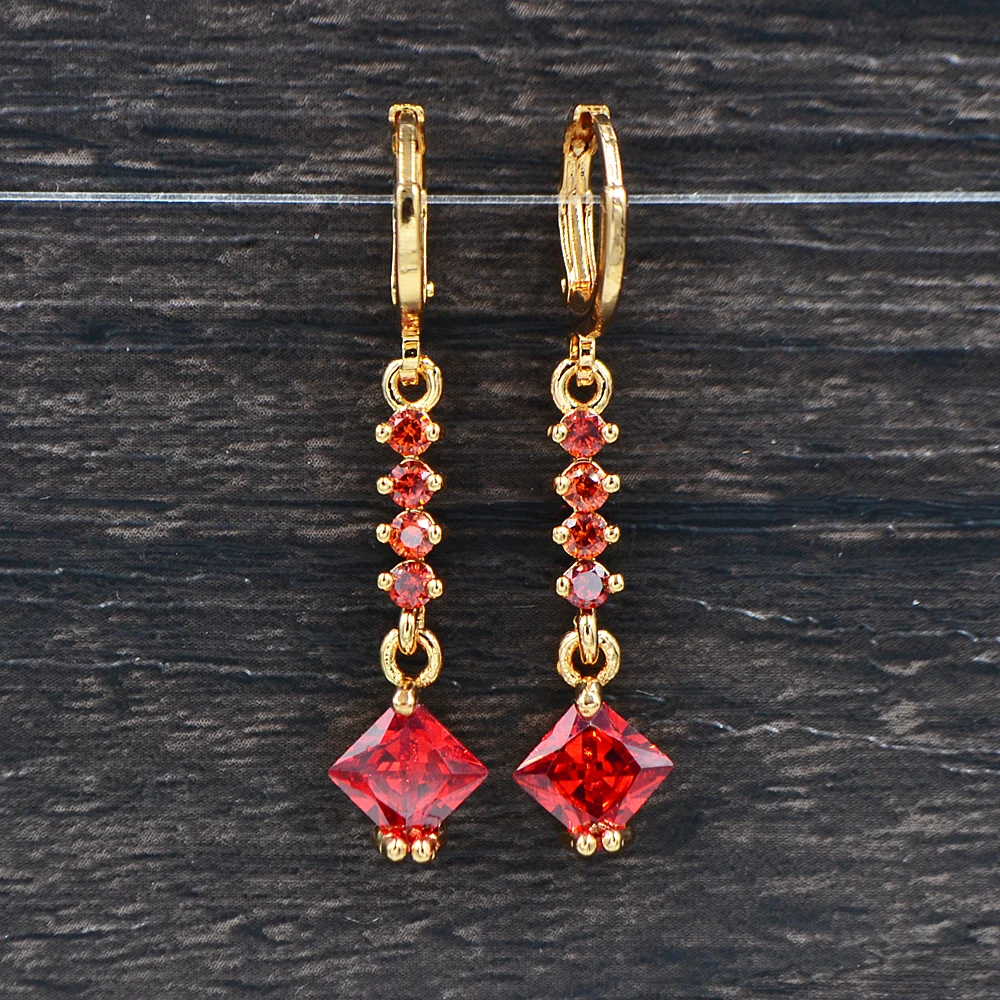 

Fashion Women Gold Color Red AAA+ Cubic Zirconia CZ Drop Earrings Jewelry