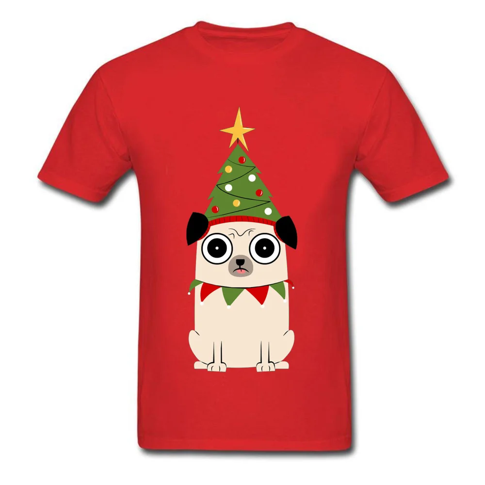 Christmas-Pug Cotton Fabric Male Short Sleeve Tops Tees 3D Printed Summer Tshirts Design Tee Shirts Fitted Round Neck Christmas-Pug red