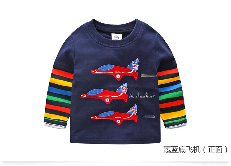 2018 Spring Autumn For 2-9 10 Years Children Cotton Striped Patchwork Cartoon Car Bus Truck Baby Kids Boys Long Sleeve T Shirts (46)