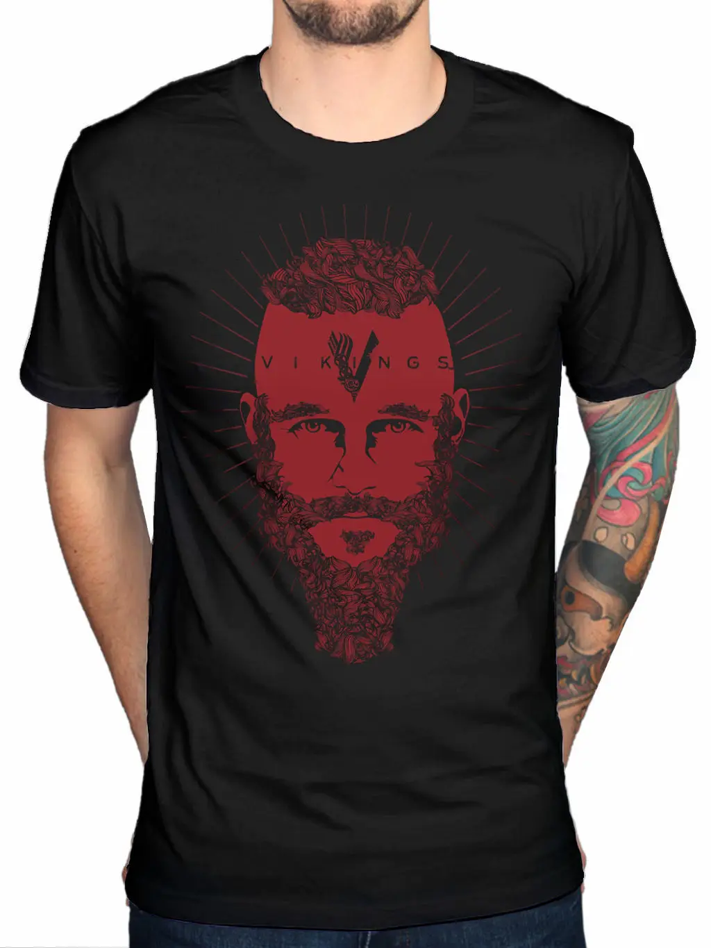 Men S 2017 Retro Vikings Ragnar Face T Shirt Tv Series History Channel Fan Merchandise T