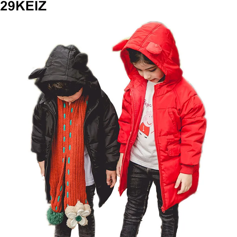 

29KEIZ 2018 Children Winter Jacket 90% White Duck Down Padded Girls Winter Coat Hooded Long Sleeve Black Kids Outerwear & Coats