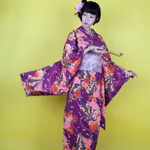 Фиолетовое элегантное женское платье-халат, комплект из 9 предметов, винтажное японское кимоно юката с цветочным принтом для девочек, карнавальный костюм, вечернее платье