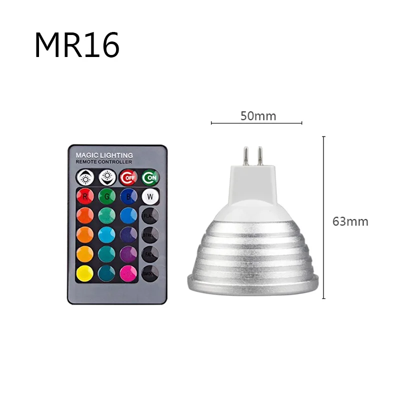 16 изменяемый цвет RGB светильник лампочка E27 E14 RGB Светодиодный точечный светильник лампа GU10 MR16 3W 85-265 V/12 V украшения дома ИК-пульт дистанционного управления - Испускаемый цвет: MR16 3W AC DC 12V