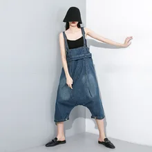 Женские свободные повседневные джинсы больших размеров брюки на подтяжках женские уличные хип хоп джинсовые брюки-Кросс-комбинезоны широкие брюки