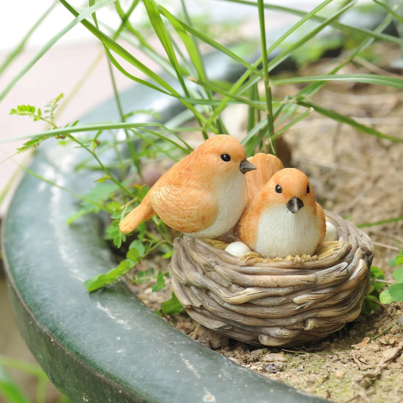 

Outdoor Garden Simulation Animal Bird Ornaments Resin Cute Bird Nest Decoration Balcony Livingroom TV Cabinet Figurines Crafts