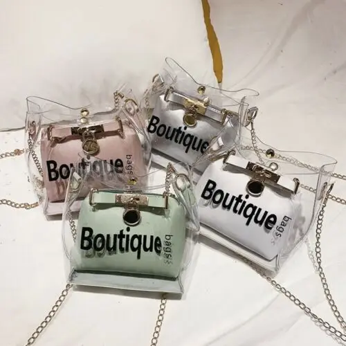 

Fashion Women Transparent PVC Clear Jelly Bag Tote Handbag Shoulder Bag Purse