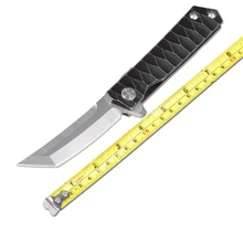 Samurai Sword Folding Knife D2 Blade Wash TC4 Titanium Alloy Handle Survival Camping Knife Hunting Knife Tactical Utility Tool