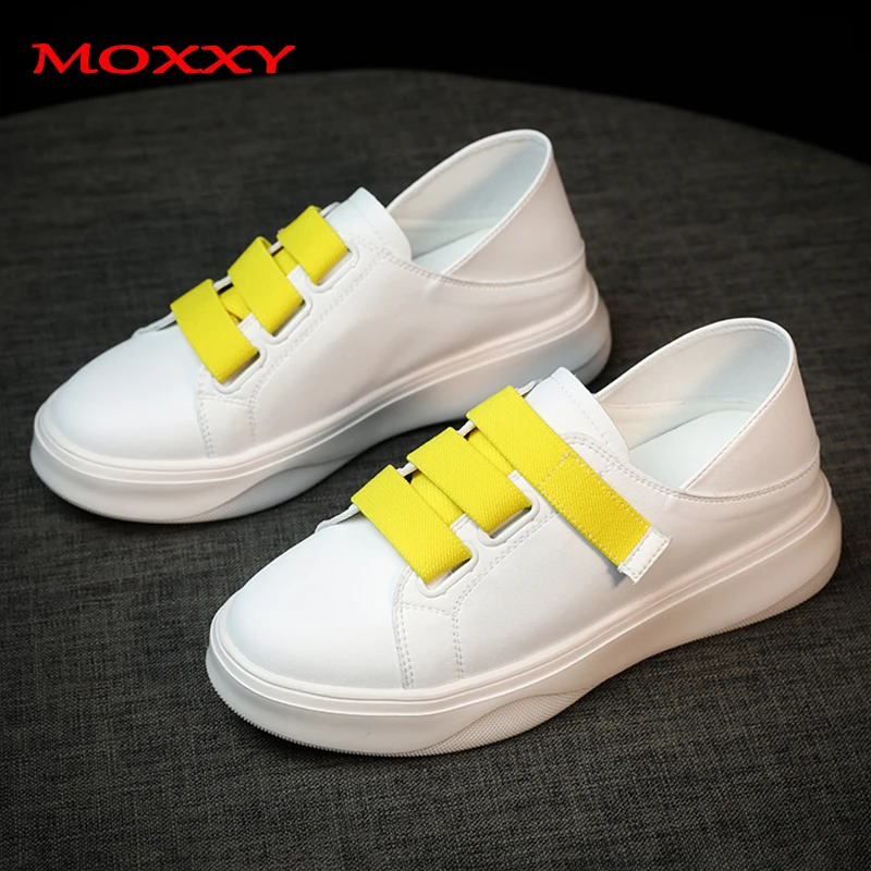 

2019 New Platform White Shoes Women Casual Soft PU Leather Flat Slip On Shoe Simple Lazy Colorful Women Sneaker chaussures femme