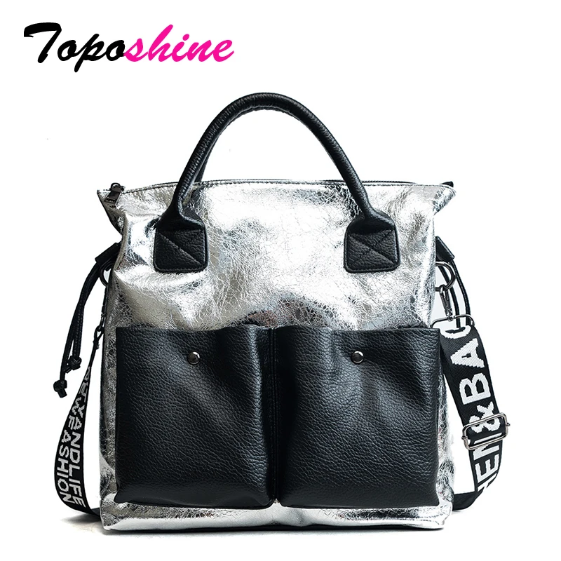 Toposhine كبيرة قدرة المرأة أكياس حقيبة تسوق أنيقة ثنائي الجيوب فتاة عارضة حمل 2019 سيدة شابة حقائب حقيبة كتف