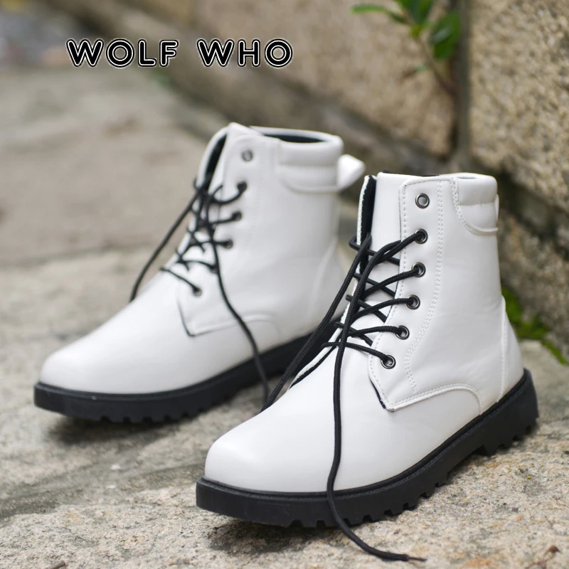 

WOLF WHO 2019 Men PU Leather Boots Fashion Autumn Winter Warm Brand Ankle Boots Lace Up Male Casual Shoes Tenis Masculino X-143