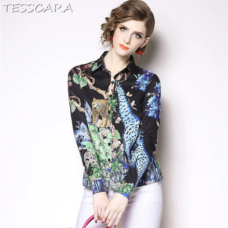 

TESSCARA Women Spring Fashion Print Office Blouse Shirt Female Elegant Top Designer Chiffon Chemise Womens Tops And Blouses