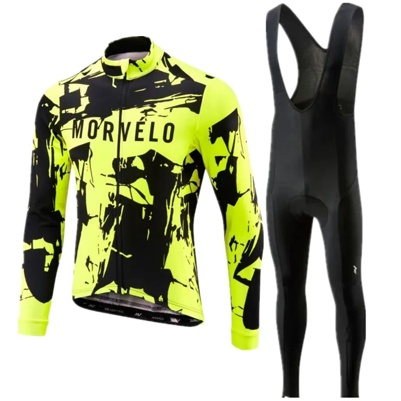 Morvelo с длинными рукавами для мужчин Pro team Велоспорт Джерси Брюки Комплект Одежда для велоезды велосипедный свитер-Джерси велосипедный костюм комбинезон