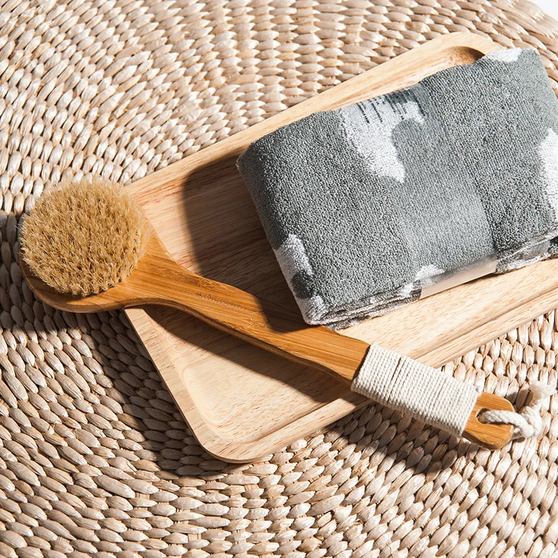 Aimjerry الطبيعي الخشن طويلة المضادة للانزلاق مقبض خشبي الجسم Maasage الرعاية الصحية فرشاة حمام للحمام سنفرة للجسم