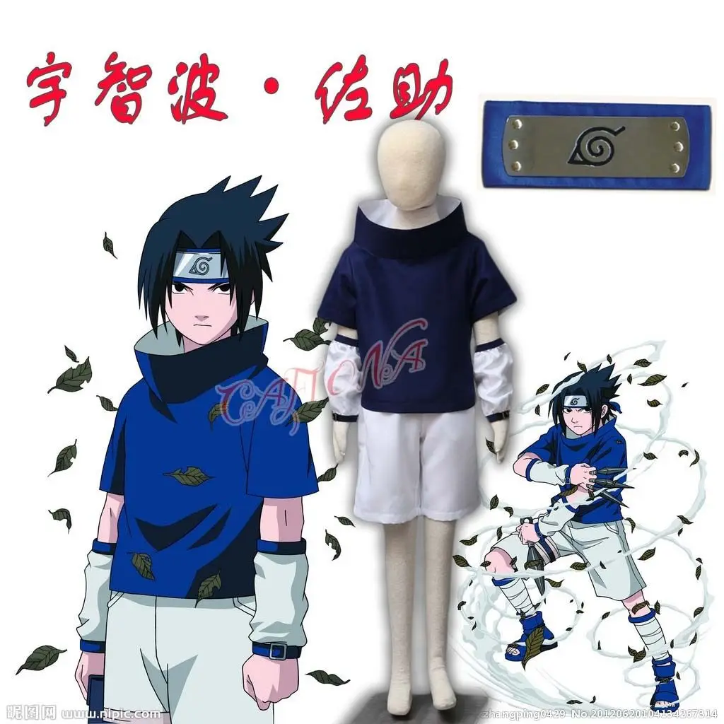 

Cafiona Hot Sale Naruto Uchiha Sasuke Cosplay Costume Loose Blue Outfit with Headband for Adult and Children
