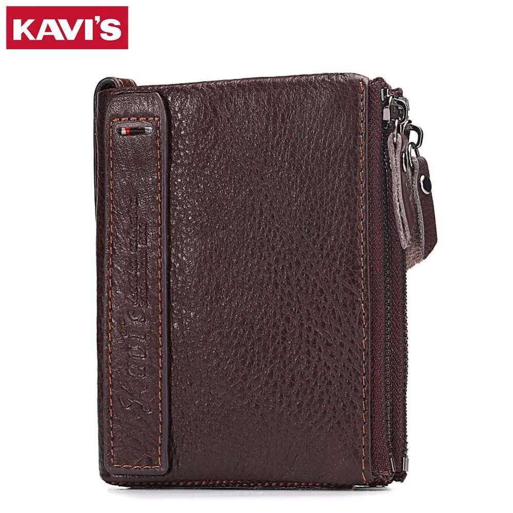 

KAVIS Brand Leather Men Wallets Top Quality Genuine Leather Coffee Walet Men Card Holder Wallet Men with Zippers Coin Pocket