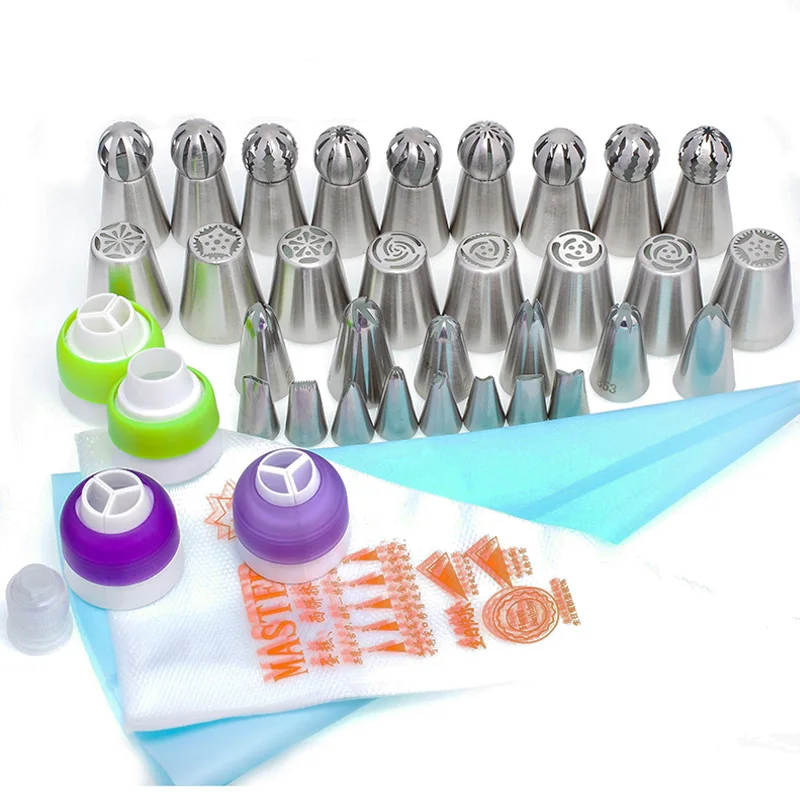 

50Pcs Cake Nozzles Set Russian Tulip Nozzle Bakeware Icing Piping Tips Baking Pastry Cake Decorating Tools Silicone Pastry Bag