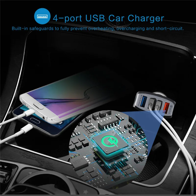 قوية 4 منافذ يو اس بي QC3.0 شاحن سيارة سريع/Quick Charge 3.0 هاتف ذكي سيارة-مهايئ شاحن ل فون الروبوت محول للشحن
