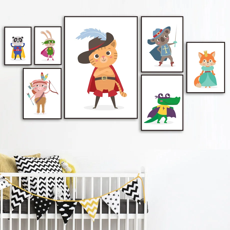 

Cartoon Koala Rabbit Fox Bear Panda Superhero Wall Art Canvas Painting Nordic Posters And Prints Wall Pictures Kids Room Decor