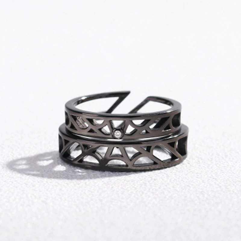 Qevila Fine Jewelry Net Love Ring Authenic 925 Sterling Silver Unique Couple Ring Loyal Black Rings for Women men Valentine Gift (6)