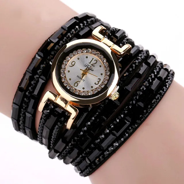 Fashion Gold Crystal Bracelet Watch Women Leather Clock Female Dress Quartz Wris Fashion Gold Crystal Bracelet Watch Women Leather Clock Female Dress Quartz Wris
