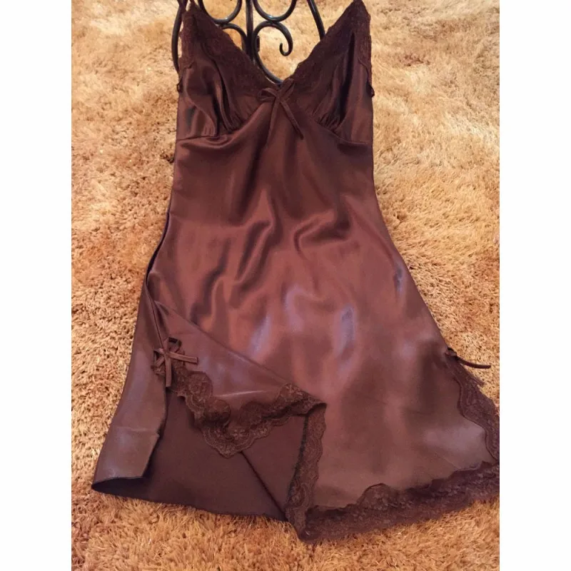 Женское сексуальное шелковое атласное Ночное платье без рукавов, ночная рубашка с v-образным вырезом, ночная рубашка, кружевное ночное белье, ночная рубашка для женщин