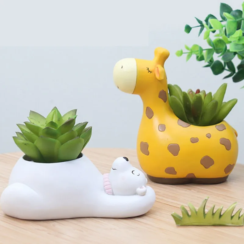 Cartoon Animal Flowerpot Fleshy Flower Pot Decoration Cartoon Figurine Micro Landscape Potted Plant Pot For Home Decoration