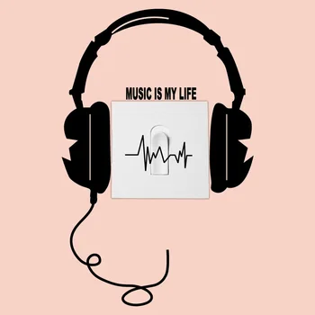 

MUSIC IS MY LIFE Headphones Wall/Switch Sticker vinyl living room for home decoration art decals Removable Switch Stickers