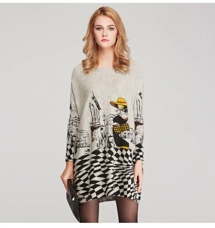 Autumn new European and American women fat mm large size sweater loose was large size printed pullover women (3)