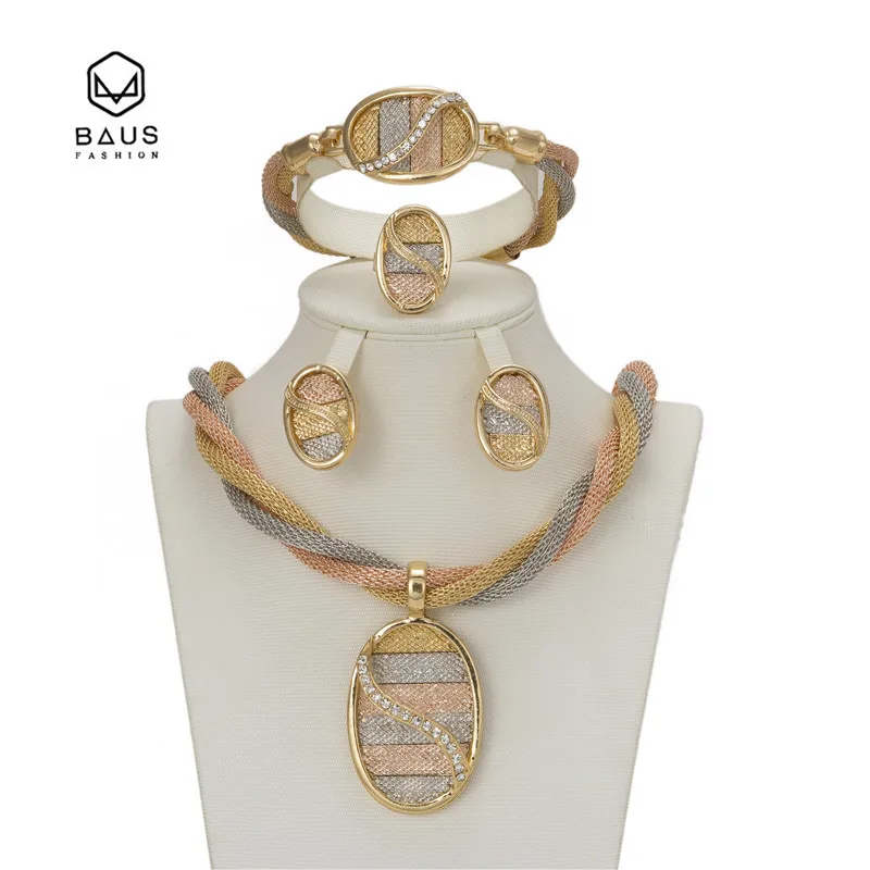 

Fashion African Jewelry sets Gold Color Crystal Wedding Women Bridal Accessories nigerian Flower Pattern for Lady Party