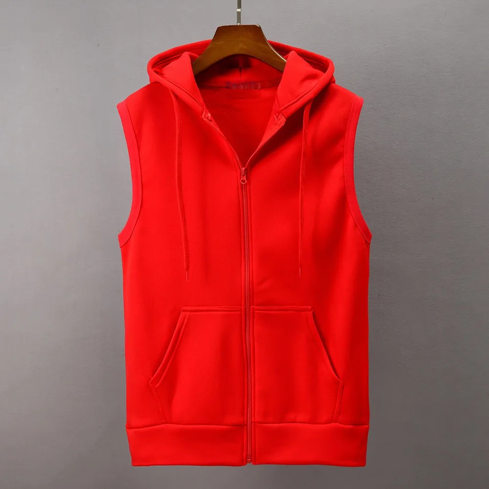 

Men Autumn Sleeveless Jacket Solid Hooded Waistcoat Slim Jacket Vest Male Cotton Blouse Tops Shirt Men Zipper Vest