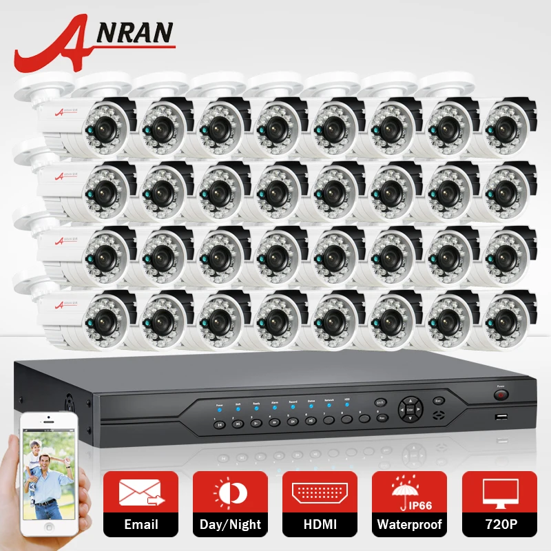 

32CH AHD Security Cam System 1080N HDMI DVR Kit 720P 1800TVL IR Outdoor Camera Home CCTV Video Surveillance Kit Email Alert
