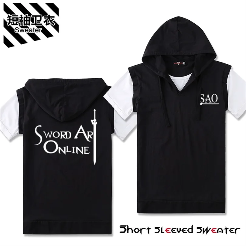 Аниме SAO Sword Art Online, косплей костюм, короткий рукав, футболка с капюшоном, летняя унисекс толстовка с капюшоном, поддельные топы из двух частей - Цвет: 10